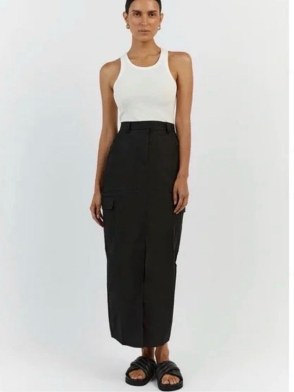 NWT DISSH Matilda Satin Safari Cargo Midi Skirt | Black | US 4